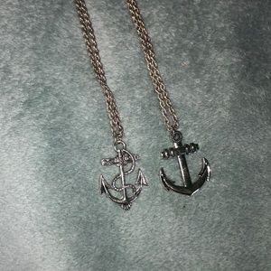Pair of silver anchor pendant chain necklaces